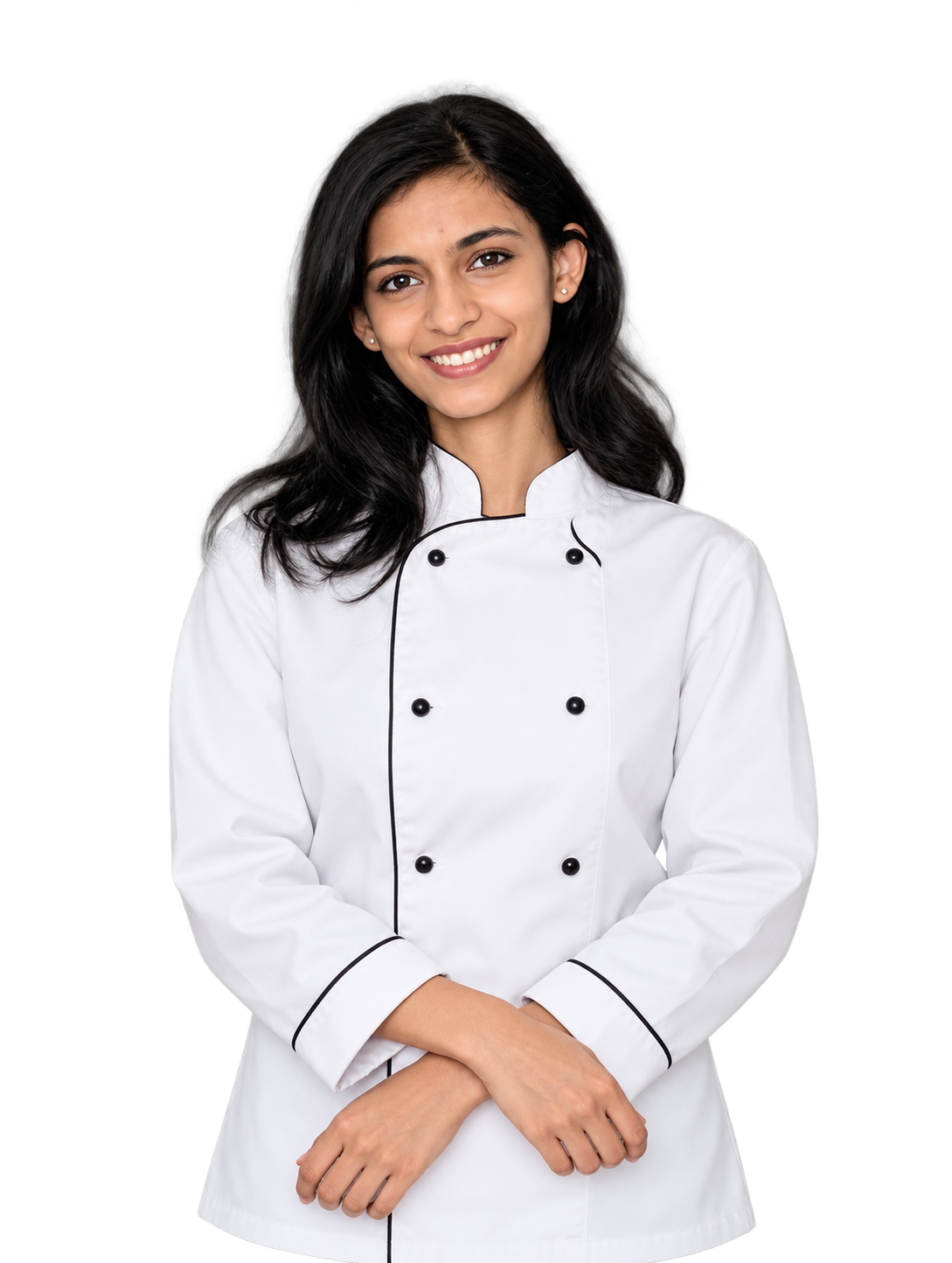 AI-created portrait variation of Catharine Sathish in her white chef jacket